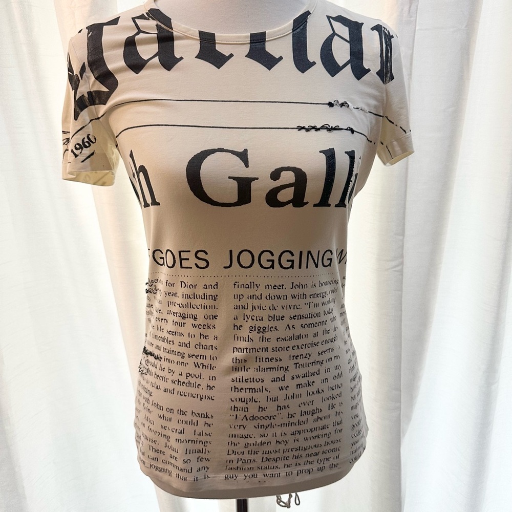 Galliano Cream Gazette Print Short Sleeve Tee